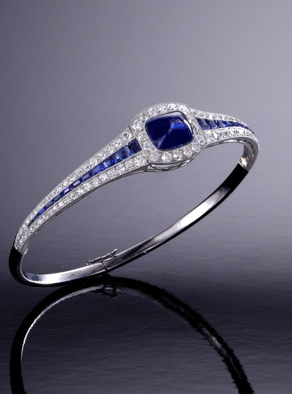 Art Deco platinum, sapphire and diamond bangle bracelet at 1stDibs