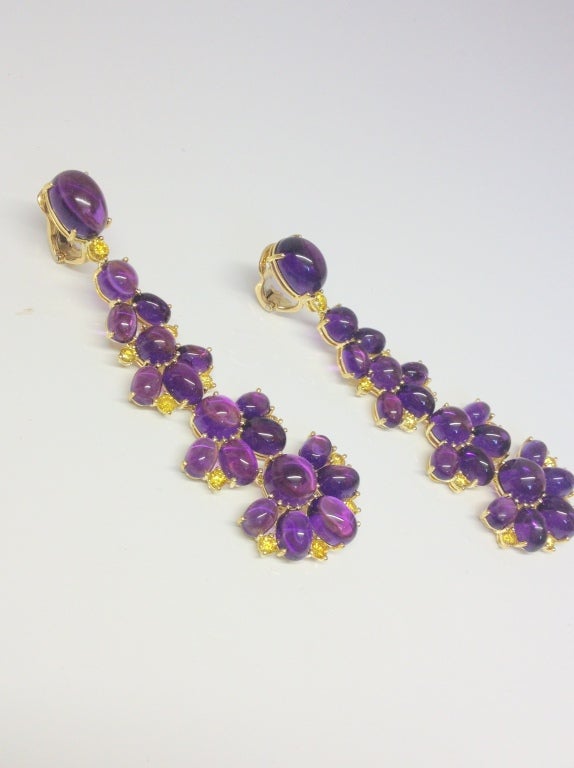 Contemporary Amethyst Fancy Yellow Diamond Gold Earrings