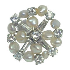 Vintage Pearl and Diamond Button Earrings