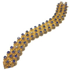 French Retro sapphire diamond gold flexible bracelet