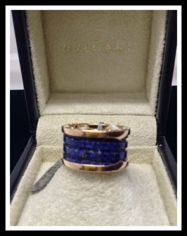 Bulgari B.Zero1 18k Pink Gold and Blue Marble four band ring. Size 6.5