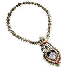 Victorian Fine Enamel Natural Pearl Gold Necklace