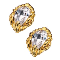 DAVID WEBB Rock Crystal and Gold Earrings