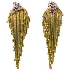 Gold Diamond Braided Tassel Earrings