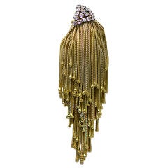 Gold and diamond tassel brooch Mop-head shaggy