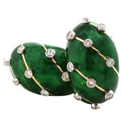 TIFFANY & Co. Jean Schlumberger gold with green enamel earclips