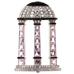 Art Deco Diamond Dome on Pink Quartz Pillars Brooch 6