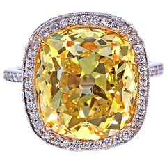 Vintage Rare Fancy Intense Yellow Diamond Ten Carat Engagement Ring