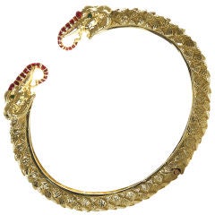 DAVID WEBB Gold and Red Enamel Elephant Bangle