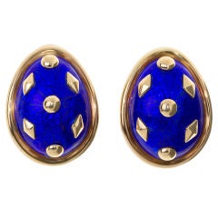 TIFFANY & Co. Schlumberger gold and blue enamel earclips