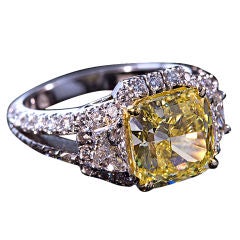 Vintage Square Fancy Yellow Diamond 4 carat engagement ring