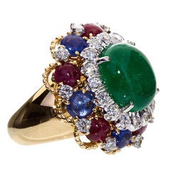 Exquisite DAVID WEBB Cabochon Emerald Multi Gem Ring