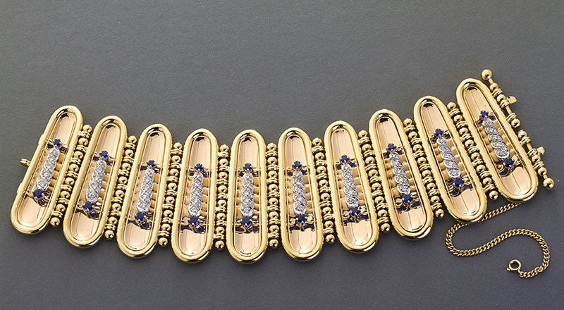 Egyptian Revival Wide Diamond Articulating Cuff In Excellent Condition In Lakewood, NJ