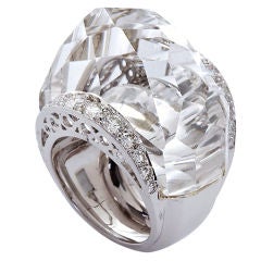 DAVID WEBB Large Rock Crystal & Diamond Platinum Ring