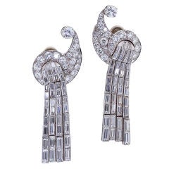 Art Deco Scroll Waterfall Diamond Ear Clips 5