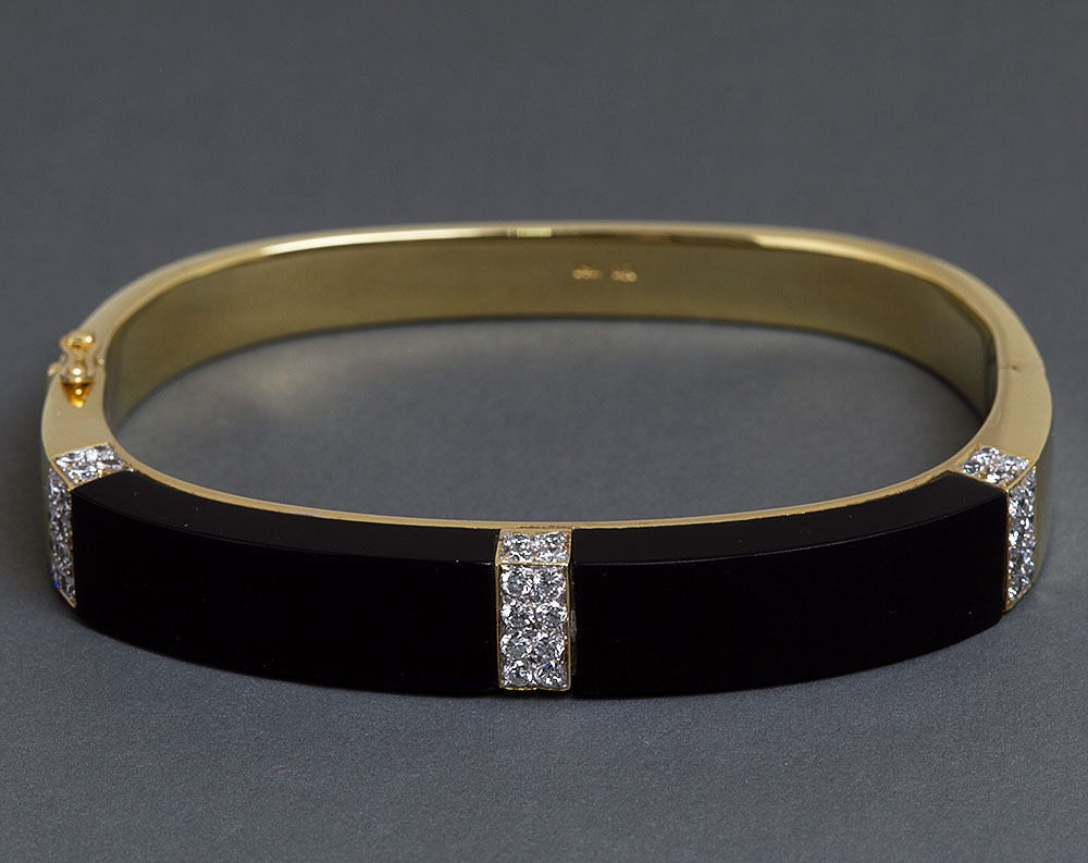 Vintage Gold Onyx Bangle with Diamonds