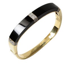 Vintage Gold Onyx Bangle with Diamonds at 1stDibs