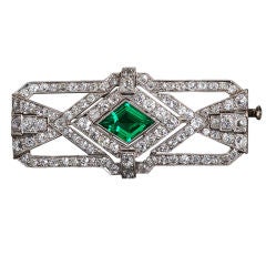 Art Deco Diamond and Colombian Emerald Brooch
