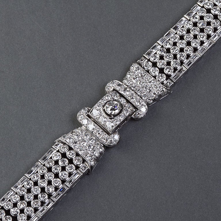 Old European Cut Art Deco Diamond Link Lattice Bracelet 20 Carat