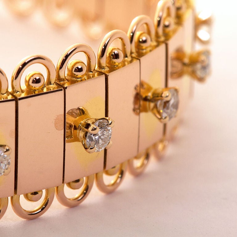 ANDRE COL Retro Gold Bracelet with Diamond Studs