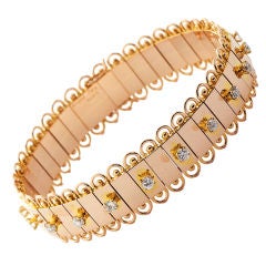 ANDRE COL Retro Gold Bracelet with Diamond Studs