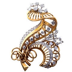 Diamond and Gold Wire Stylized Brooch