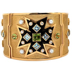 VERDURA Maltese Cross Colored Stone Diamond and Enamel Cuff