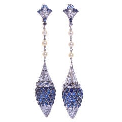 Antique Art Deco Diamond Sapphire Dangle Earrings