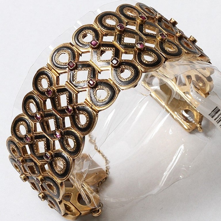 French Gold & Enamel Wide Bracelet