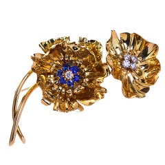 VAN CLEEF & ARPELS Gold Two Flower Brooch