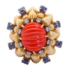 Vintage CARTIER Carved Coral Gold Ring