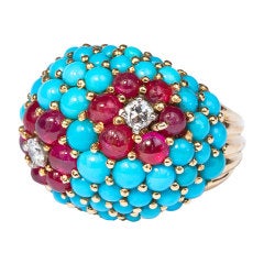 CARTIER Turquise Ruby Bombe Ring