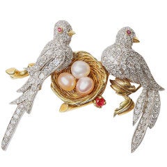 Diamond Encrusted Doves Nesting Brooch