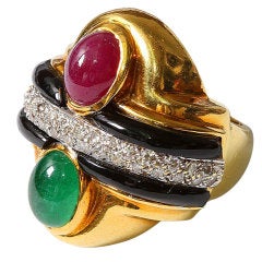 BULGARI Emerald Ruby Cabochon Ring