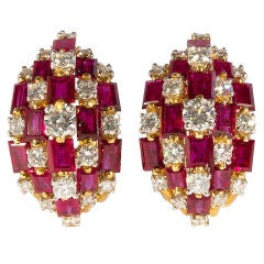 OSCAR HEYMAN Diamond and Ruby Earclips