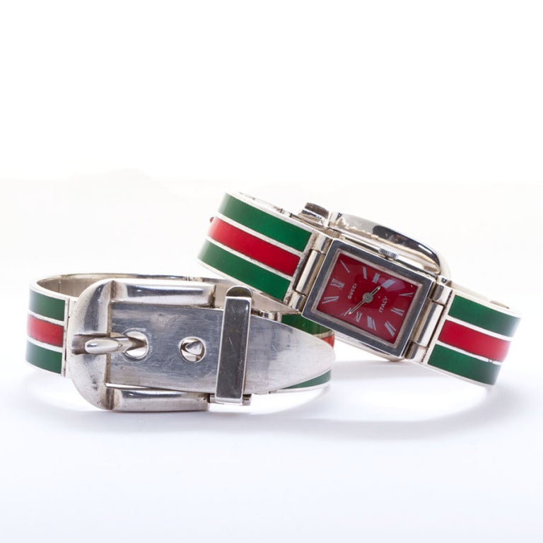 GUCCI 60s Signature Sterling Watch & Bracelet Set