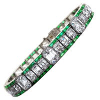 Antique OSCAR HEYMAN Art Deco Diamond Emerald Bracelet