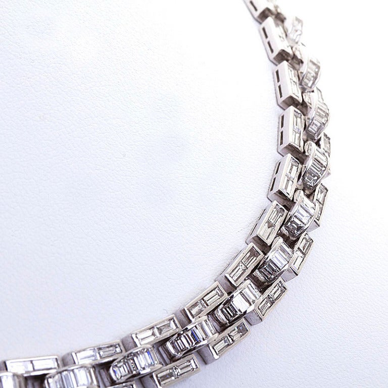 Modern Diamond Baguette in White Gold Link Necklace 18 Carat