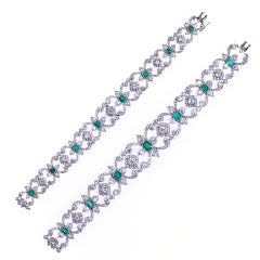 Antique Diamond and Emerald Collar or Matching set of Bracelets