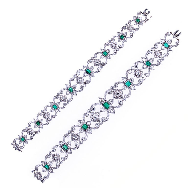 Antique Diamond and Emerald Collar or Matching set of Bracelets at 1stdibs
