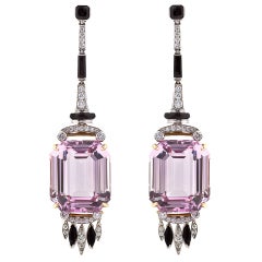 Art Deco Styled 70 Carat Kunzite Hanging Earrings