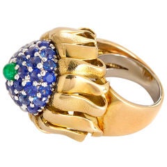Retro TIFFANY & Co. Jean Schlumberger Gold and Sapphire Thistle Ring
