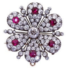 Antique Diamond & Burmese Ruby Pendant Brooch