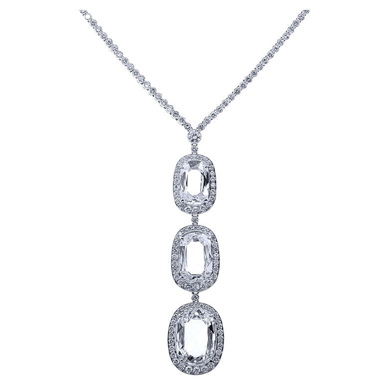 Unique Cushion Rose Cut Diamond Pendant Necklace at 1stdibs