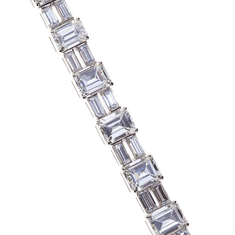 Emerald Cut Diamond Platinum Tennis Bracelet at 1stdibs