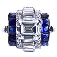 Art Deco Style 3.00 Carat Diamond and Sapphire Ring