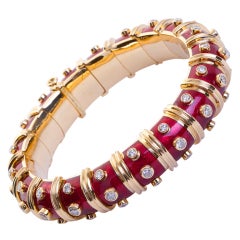 TIFFANY & Co. Jean Schlumberger Red Enamel and Diamond Bangle