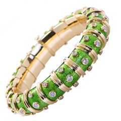 TIFFANY & CO. Schlumberger Lime Green Enamel and Diamond Bangle