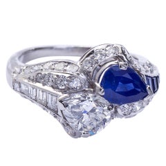 1950's Twin Diamond Sapphire Ring