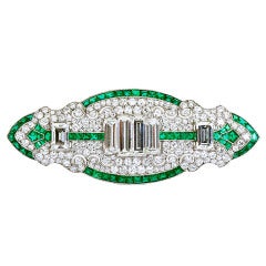 Art Deco Diamond Emerald Brooch